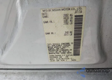 2016 Nissan Altima 3.5 Sl из США, поврежденный, VIN 1N4BL3AP4GC271056